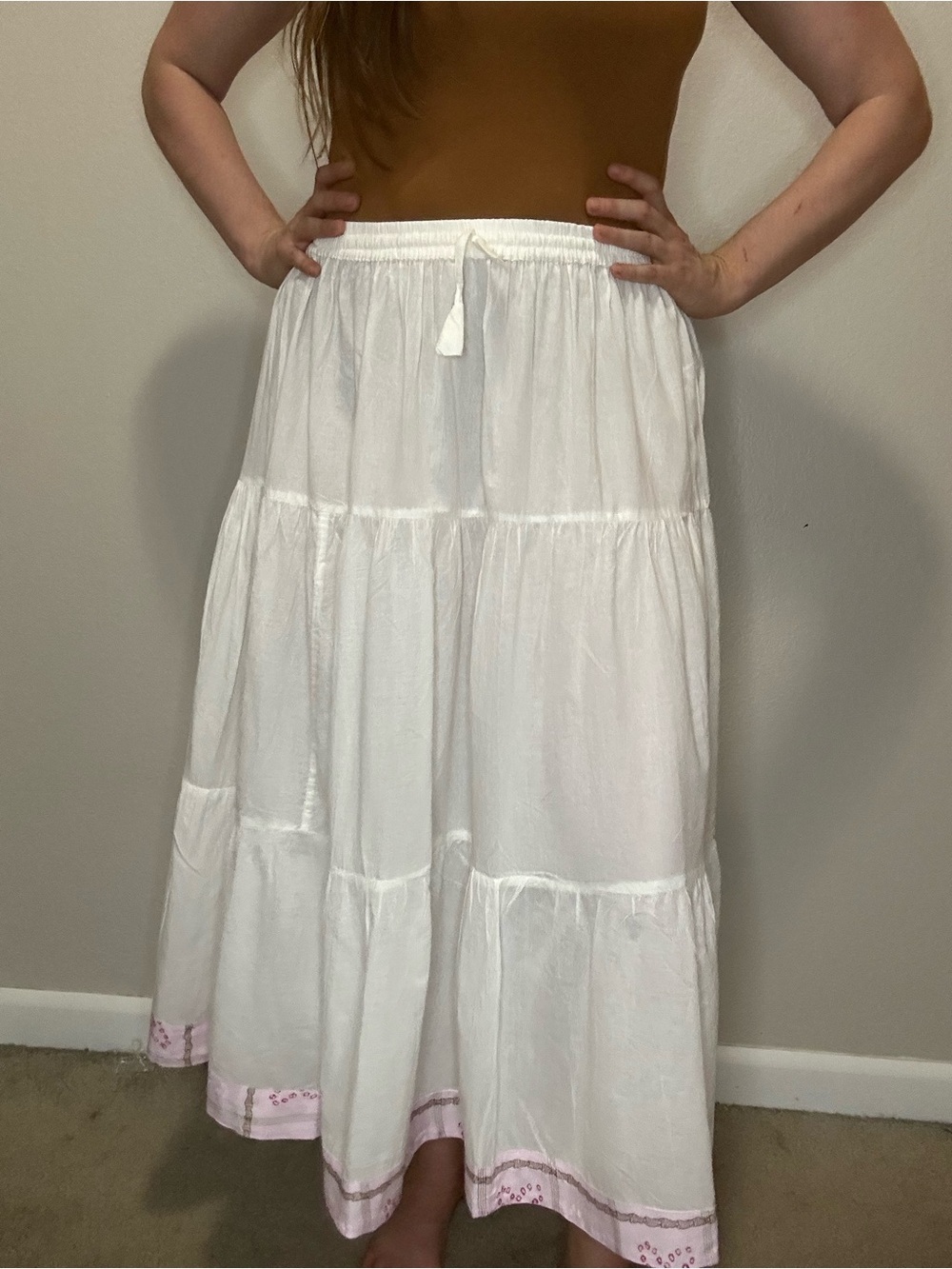 Fabriko Semi-Sheer White Tiered Maxi Skirt Size Large Cottagecore Boho Fairy